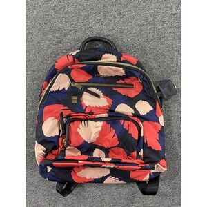 TUMI Floral Print Nylon Backpack Multicolor Red Navy Gold‎ Hardware Zip Pockets